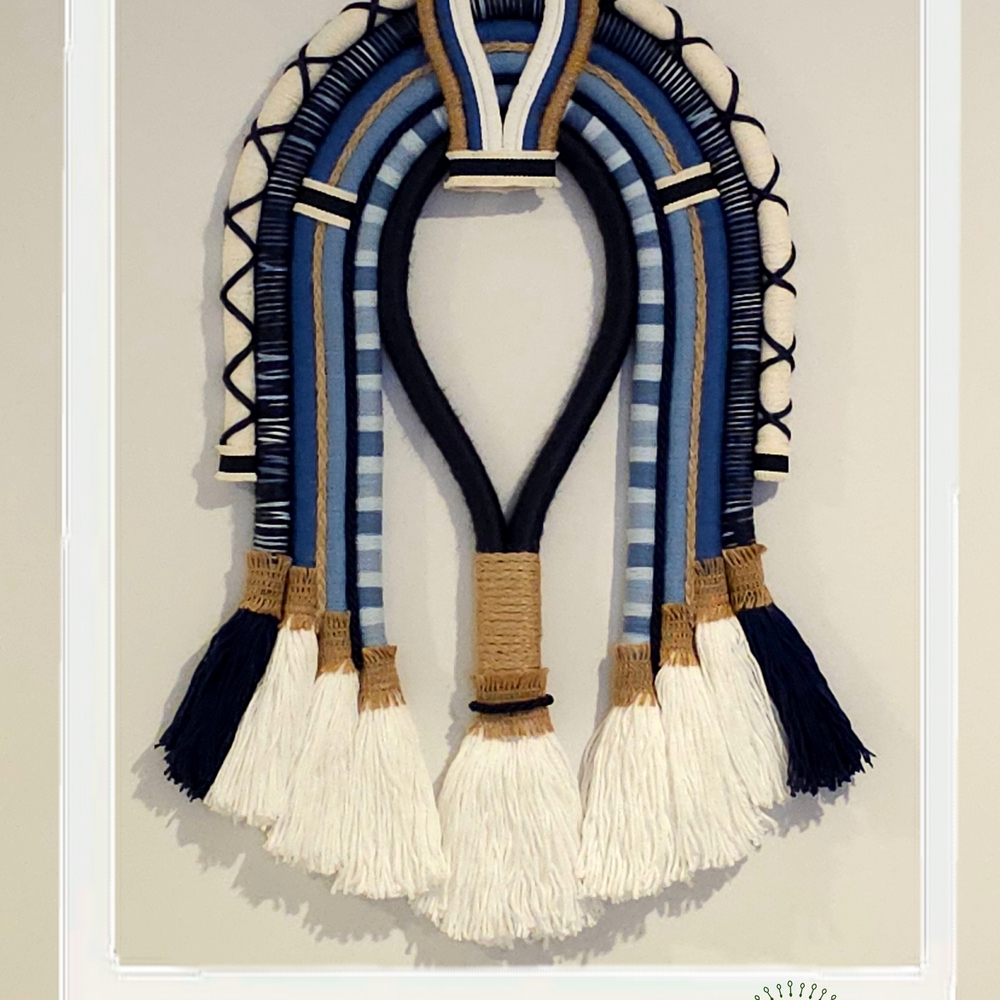 Handcrafted Headdress Cocar Blue and White Wall Hanging